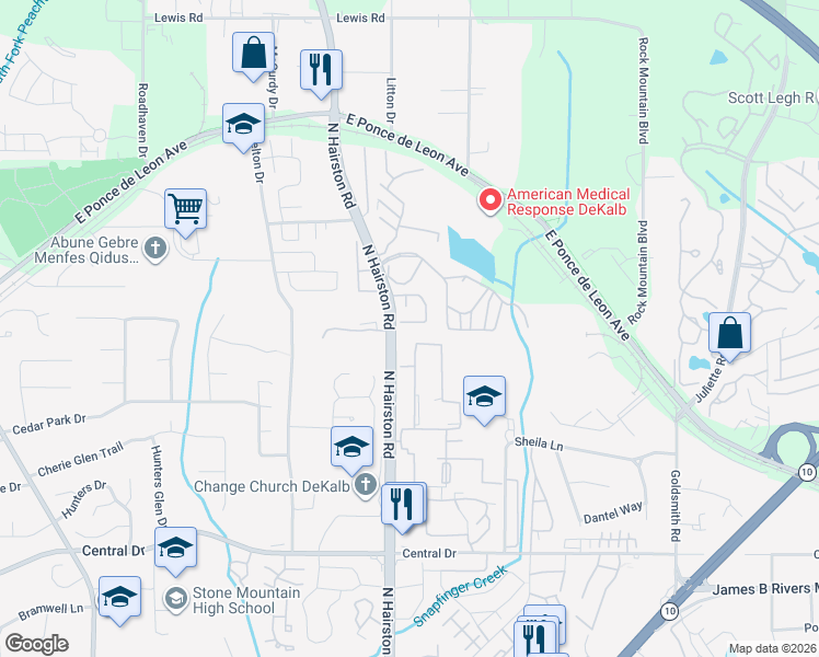 map of restaurants, bars, coffee shops, grocery stores, and more near in DeKalb County