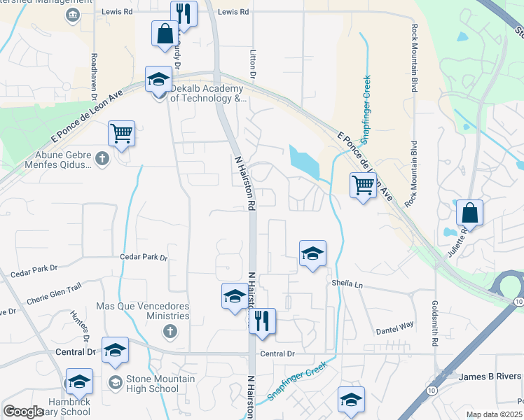 map of restaurants, bars, coffee shops, grocery stores, and more near in DeKalb County