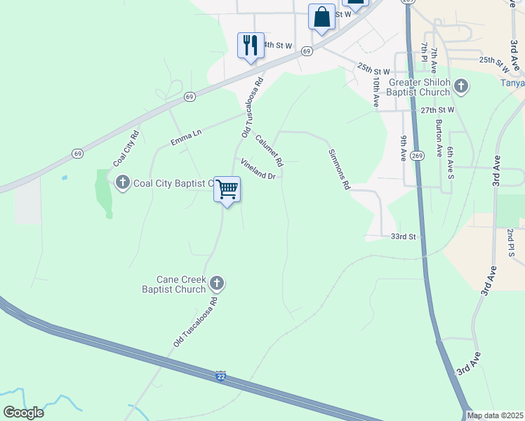 map of restaurants, bars, coffee shops, grocery stores, and more near 2100 Viking Drive in Jasper