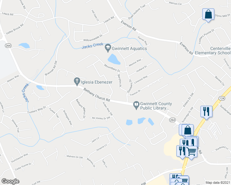 map of restaurants, bars, coffee shops, grocery stores, and more near 2920 Spring Ridge Circle in Snellville