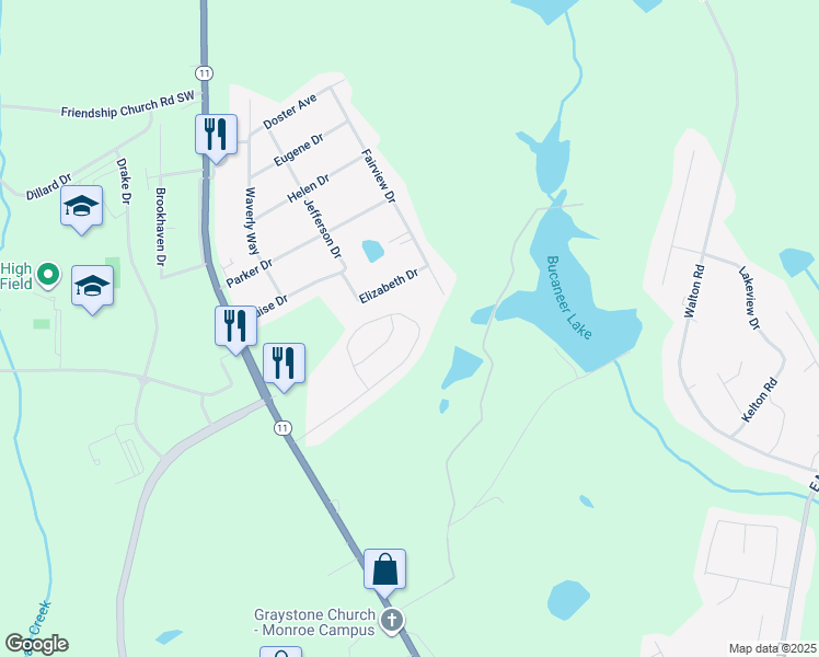 map of restaurants, bars, coffee shops, grocery stores, and more near 233 Tanglewood Drive in Monroe