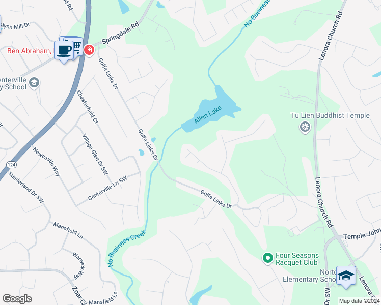 map of restaurants, bars, coffee shops, grocery stores, and more near 3581 Golfe Links Drive in Snellville