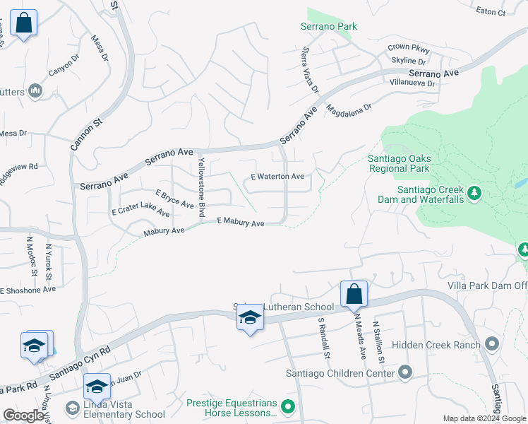 map of restaurants, bars, coffee shops, grocery stores, and more near 6438 East Joshua Tree Avenue in Orange