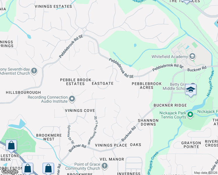 map of restaurants, bars, coffee shops, grocery stores, and more near 5446 Highland Preserve Drive in Mableton