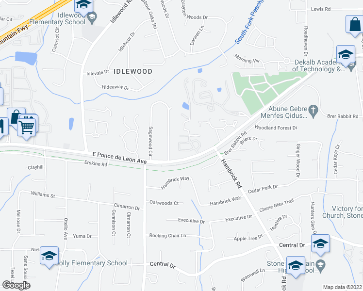 map of restaurants, bars, coffee shops, grocery stores, and more near 4252 Parkview Court in Stone Mountain