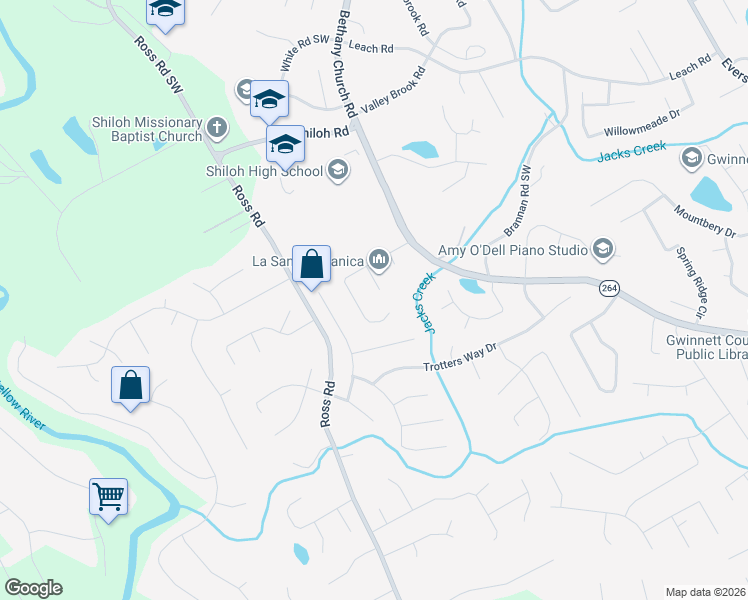map of restaurants, bars, coffee shops, grocery stores, and more near 2738 Cane Ridge Drive in Snellville