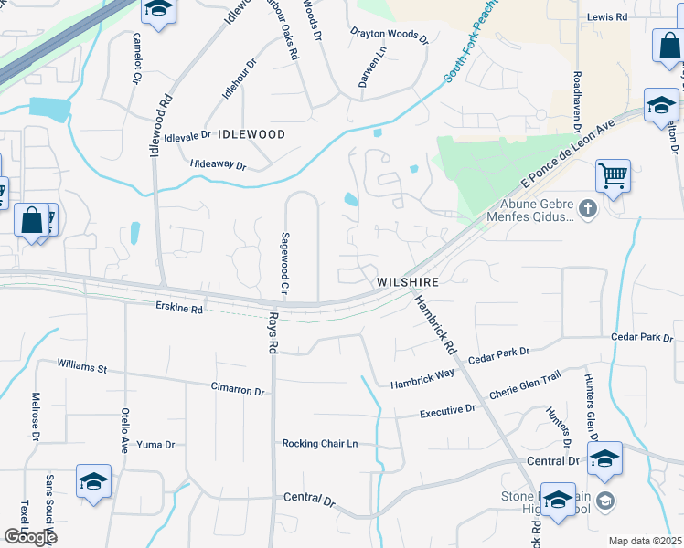 map of restaurants, bars, coffee shops, grocery stores, and more near 4252 Parkview Court in Stone Mountain