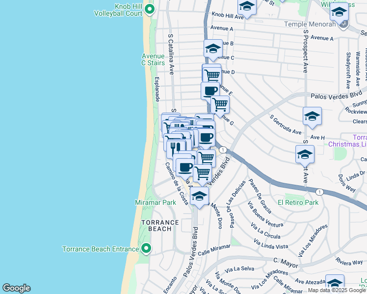map of restaurants, bars, coffee shops, grocery stores, and more near 208 Avenue I in Redondo Beach