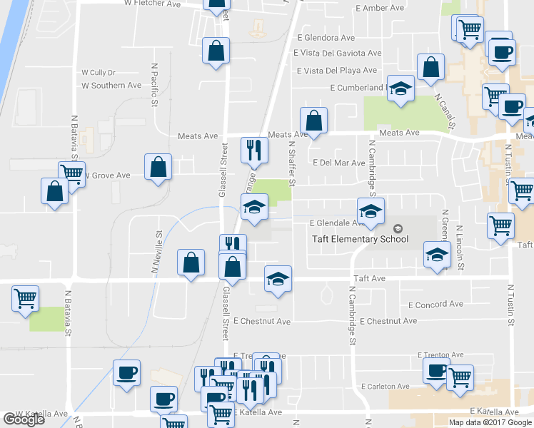 map of restaurants, bars, coffee shops, grocery stores, and more near 320 East Blueridge Avenue in Orange