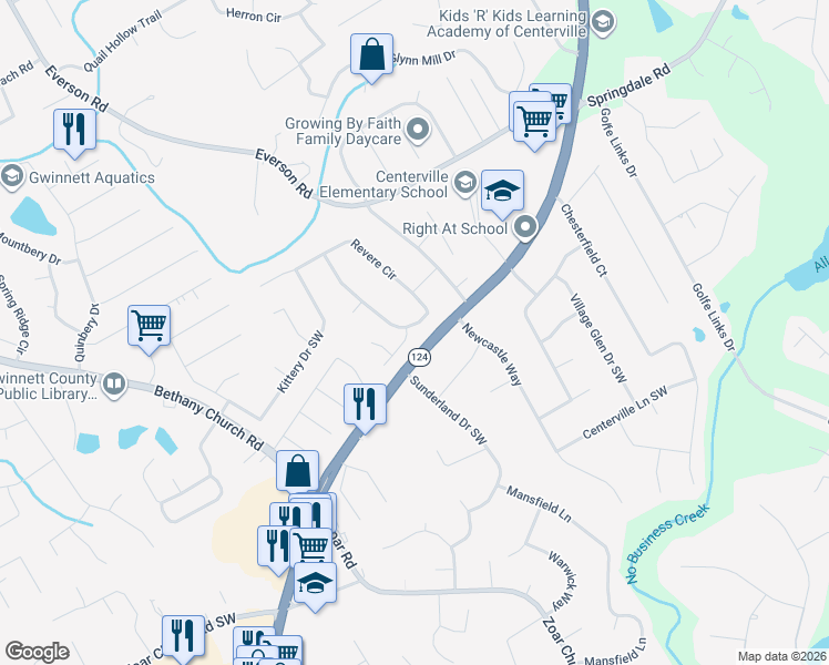 map of restaurants, bars, coffee shops, grocery stores, and more near 3550 Drum Roll Lane in Snellville