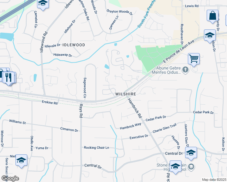 map of restaurants, bars, coffee shops, grocery stores, and more near 4312 Orchard Park Court in Stone Mountain