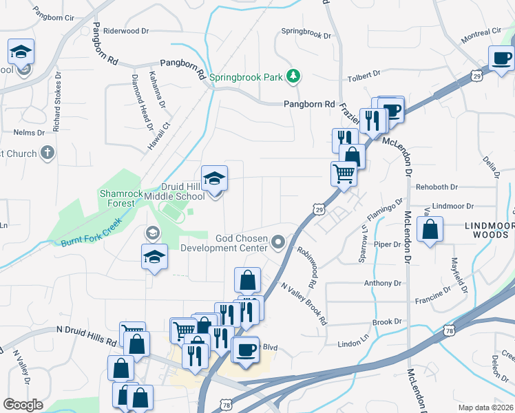 map of restaurants, bars, coffee shops, grocery stores, and more near 1326 Talcott Place in Decatur