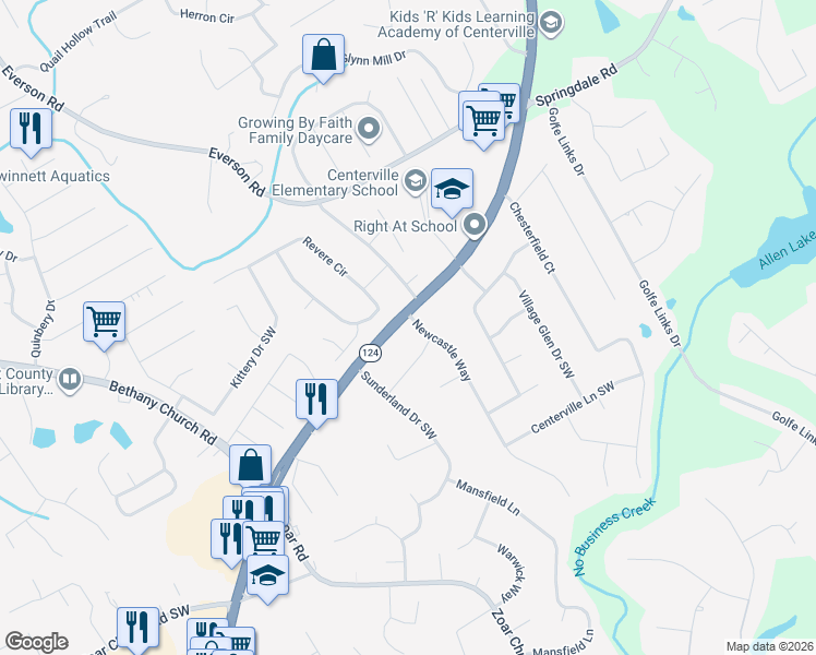 map of restaurants, bars, coffee shops, grocery stores, and more near 3172 Scenic Highway South in Snellville