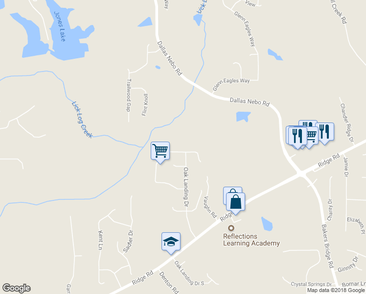 map of restaurants, bars, coffee shops, grocery stores, and more near 437 Oak Landing Circle in Douglasville