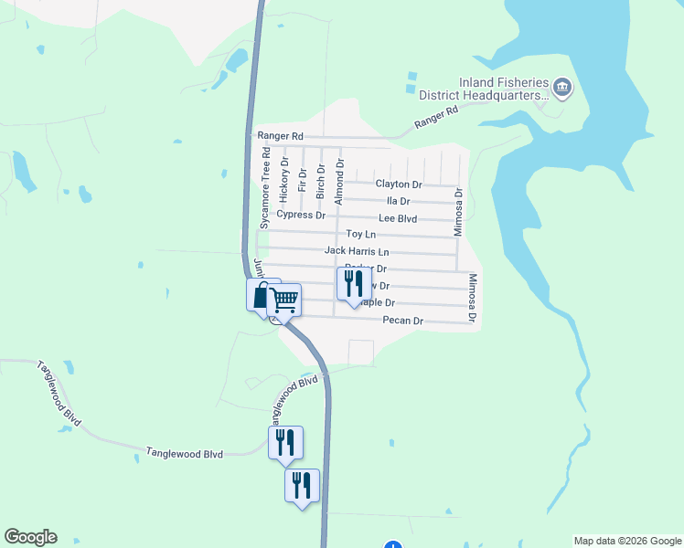 map of restaurants, bars, coffee shops, grocery stores, and more near 240 Parker Drive in Pottsboro