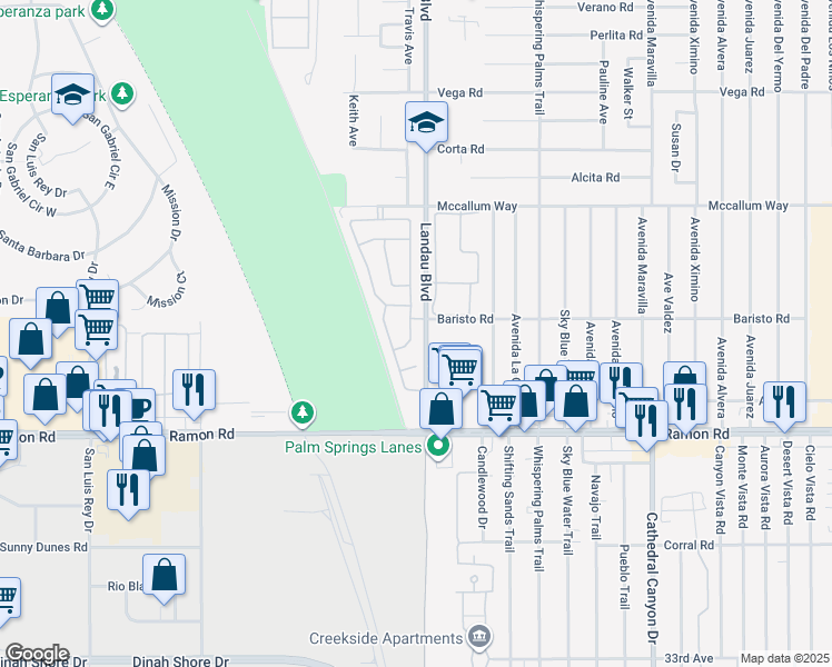 map of restaurants, bars, coffee shops, grocery stores, and more near 31550 Calle Agate in Cathedral City