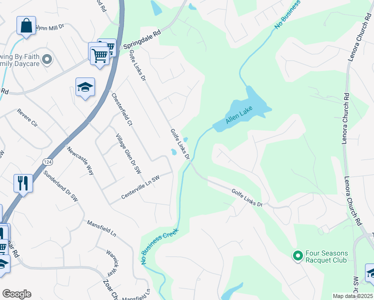 map of restaurants, bars, coffee shops, grocery stores, and more near 3350 Golfe Links Drive in Snellville