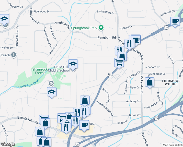 map of restaurants, bars, coffee shops, grocery stores, and more near 1326 Talcott Place in Decatur