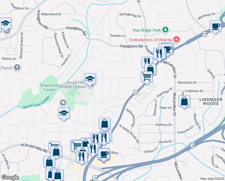 map of restaurants, bars, coffee shops, grocery stores, and more near 1326 Talcott Place in Decatur