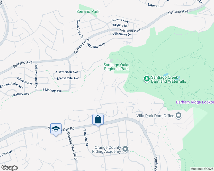 map of restaurants, bars, coffee shops, grocery stores, and more near 7241 East Lewis Avenue in Orange