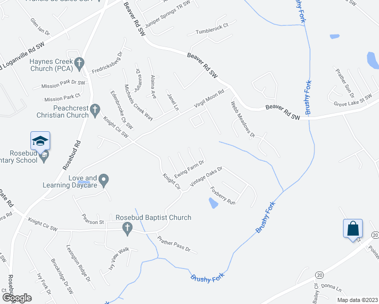 map of restaurants, bars, coffee shops, grocery stores, and more near Henry Ridge Court in Loganville