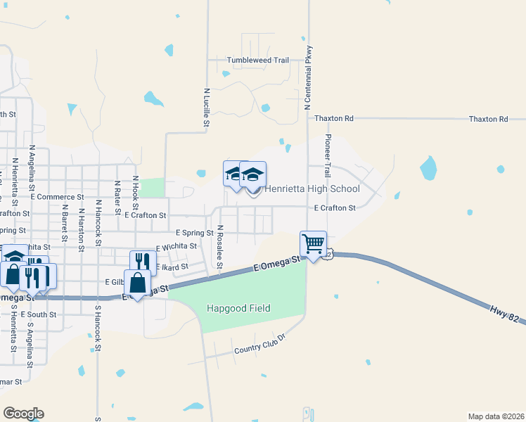 map of restaurants, bars, coffee shops, grocery stores, and more near 1709 East Crafton Street in Henrietta