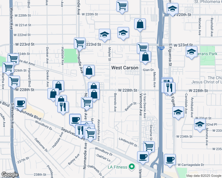 map of restaurants, bars, coffee shops, grocery stores, and more near 1073 West 228th Street in Torrance