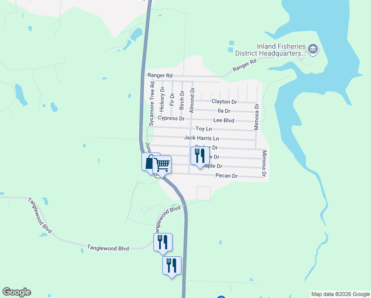 map of restaurants, bars, coffee shops, grocery stores, and more near 169 Willow Drive in Pottsboro