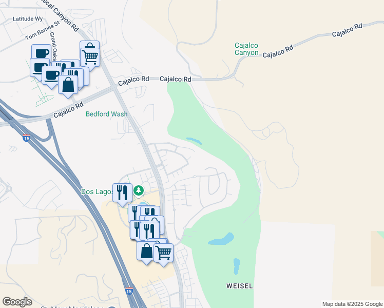 map of restaurants, bars, coffee shops, grocery stores, and more near 2968 Breezy Meadow Circle in Corona