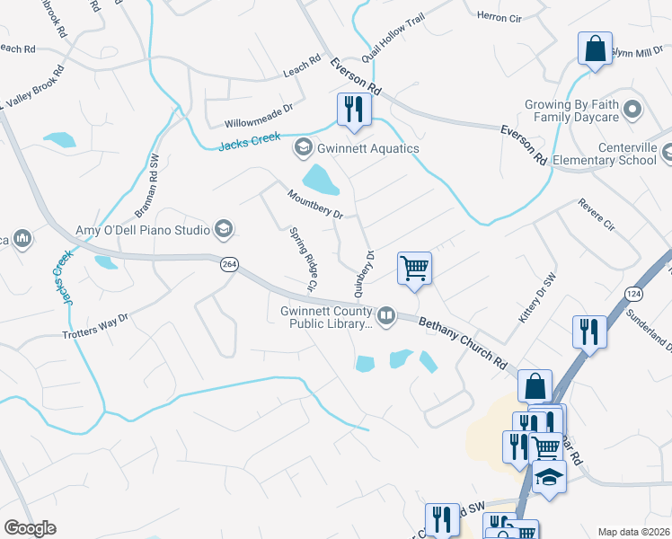 map of restaurants, bars, coffee shops, grocery stores, and more near 2993 Beryton Place in Snellville