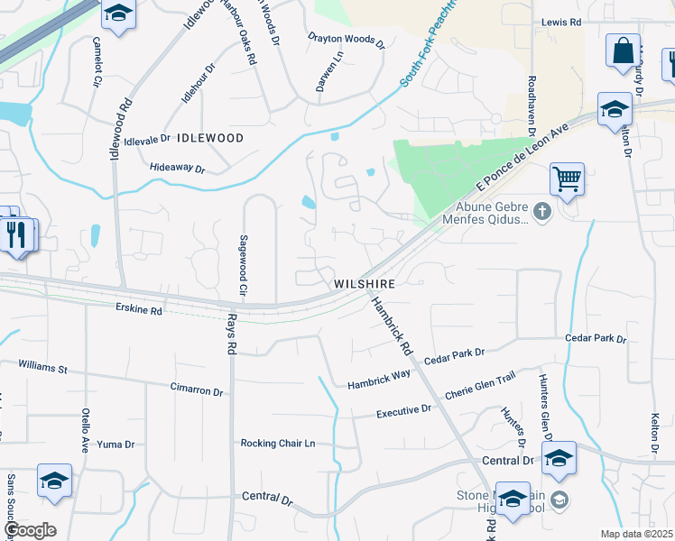 map of restaurants, bars, coffee shops, grocery stores, and more near 4337 Orchard Park Court in Stone Mountain