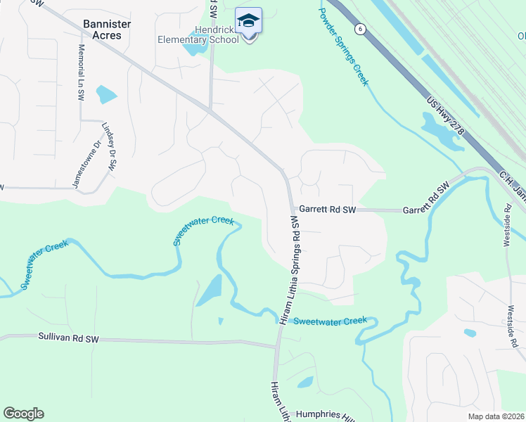 map of restaurants, bars, coffee shops, grocery stores, and more near 4091 Sweetsprings Terrace Southwest in Powder Springs