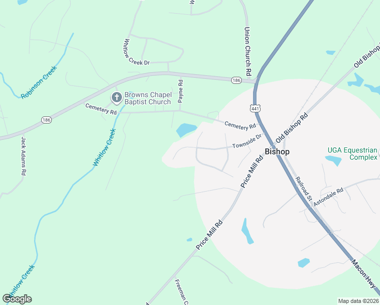 map of restaurants, bars, coffee shops, grocery stores, and more near 1620 Townside Lake Court in Bishop