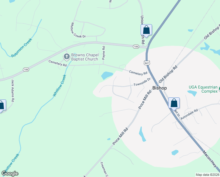 map of restaurants, bars, coffee shops, grocery stores, and more near 1620 Townside Lake Court in Bishop