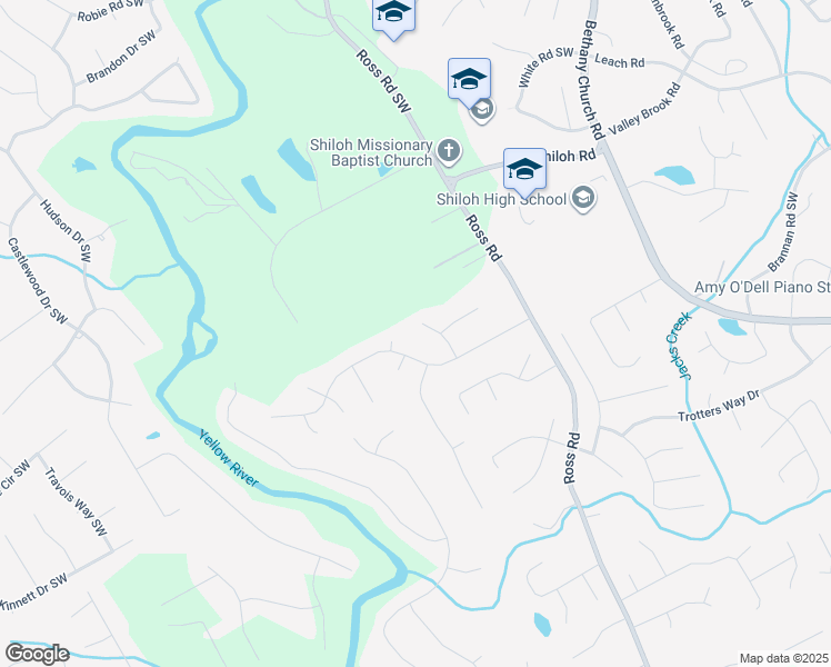 map of restaurants, bars, coffee shops, grocery stores, and more near 2631 Shiloh Hills Court in Snellville