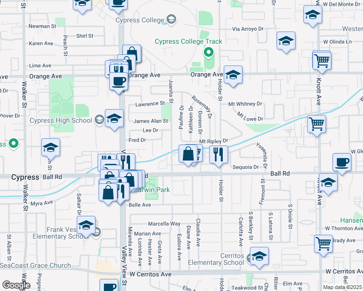 map of restaurants, bars, coffee shops, grocery stores, and more near 6228 Mount Ripley Drive in Cypress
