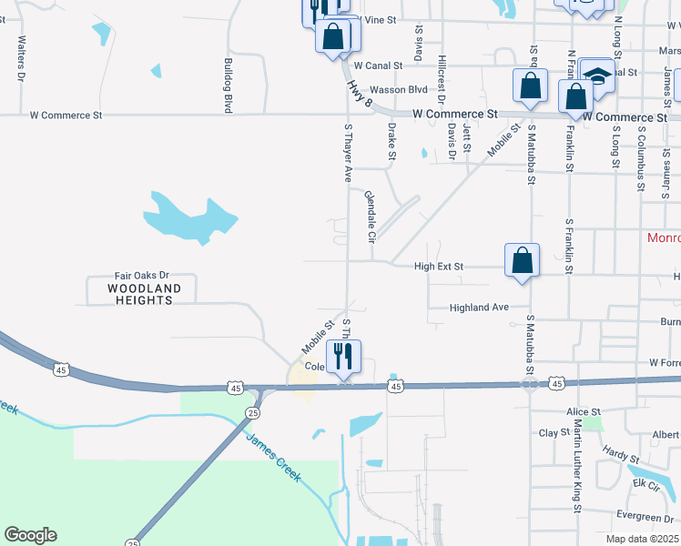 map of restaurants, bars, coffee shops, grocery stores, and more near 603 South Thayer Avenue in Aberdeen