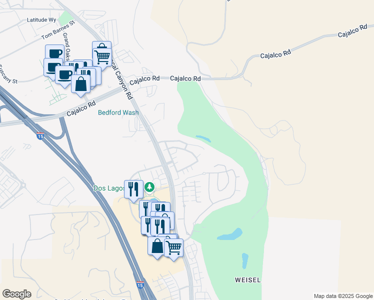 map of restaurants, bars, coffee shops, grocery stores, and more near 2901 Wild Springs Lane in Corona