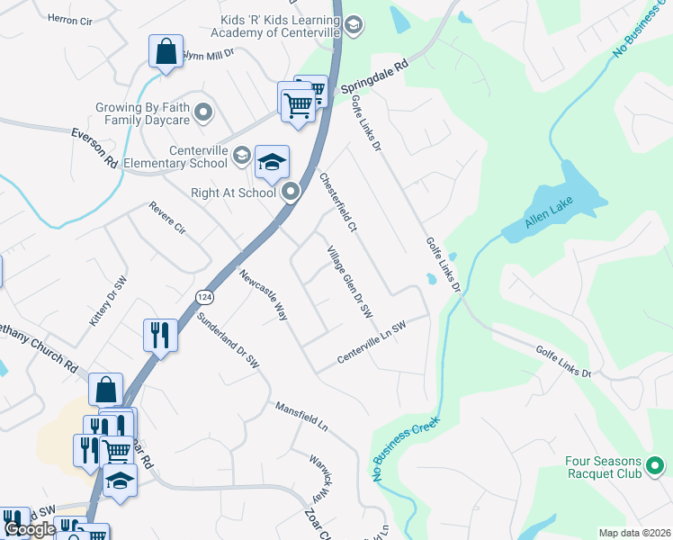 map of restaurants, bars, coffee shops, grocery stores, and more near 3414 Twin Village Lane Southwest in Snellville