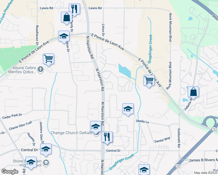 map of restaurants, bars, coffee shops, grocery stores, and more near in DeKalb County