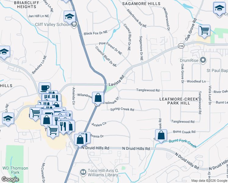 map of restaurants, bars, coffee shops, grocery stores, and more near 2109 Pinellas Trail in Decatur