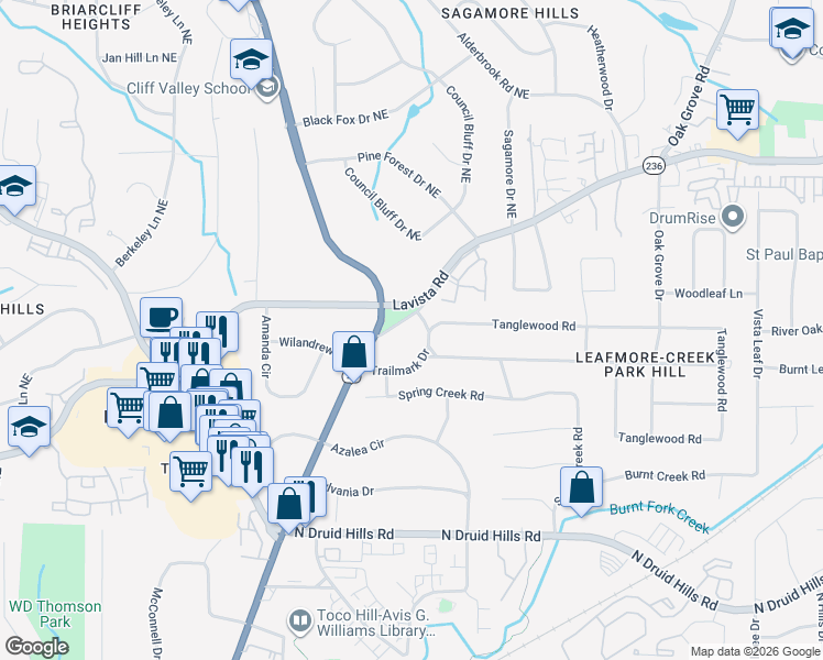 map of restaurants, bars, coffee shops, grocery stores, and more near 2109 Pinellas Trail in Decatur