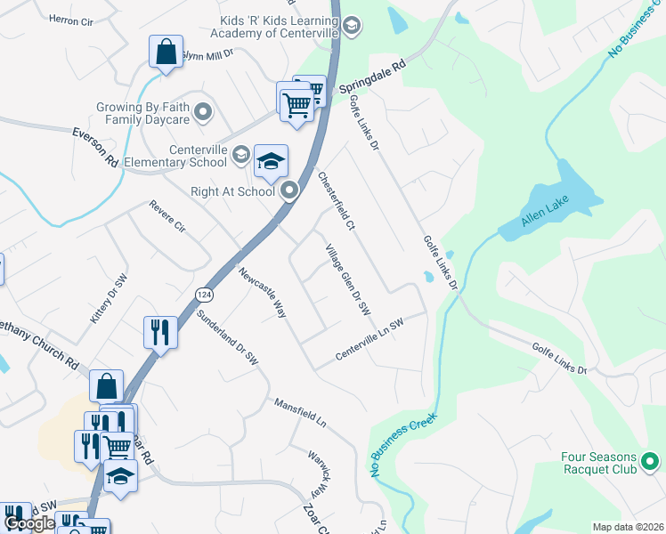 map of restaurants, bars, coffee shops, grocery stores, and more near 3414 Twin Village Lane Southwest in Snellville