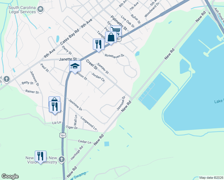 map of restaurants, bars, coffee shops, grocery stores, and more near 3007 Sawyer Street in Conway