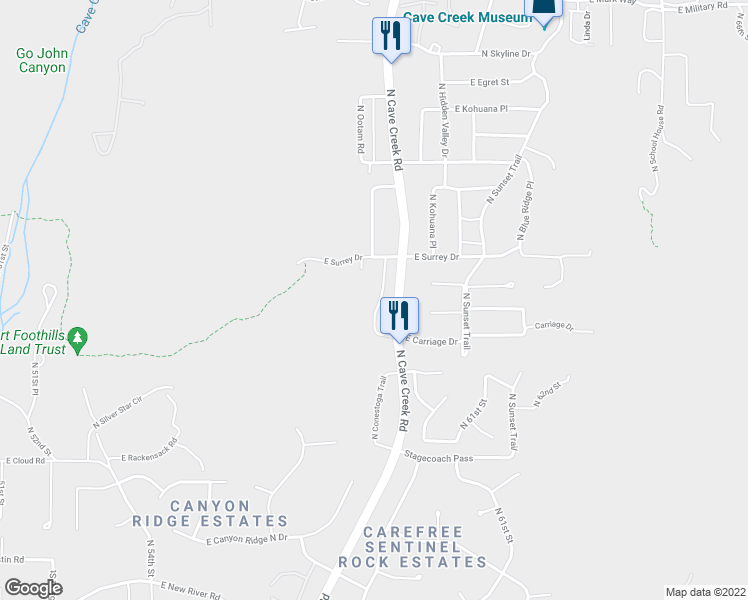 map of restaurants, bars, coffee shops, grocery stores, and more near 36600 North Cave Creek Road in Cave Creek