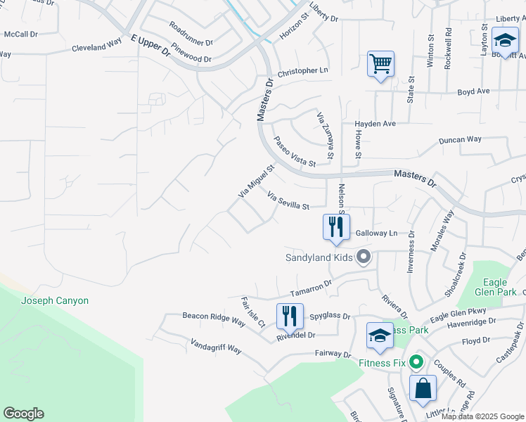 map of restaurants, bars, coffee shops, grocery stores, and more near 1657 Via Galicia Street in Corona