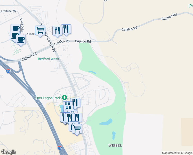 map of restaurants, bars, coffee shops, grocery stores, and more near 2991 Breezy Meadow Circle in Corona