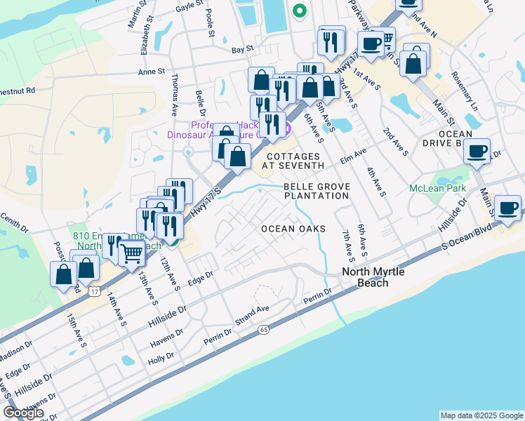 map of restaurants, bars, coffee shops, grocery stores, and more near 800 9th Avenue South in North Myrtle Beach