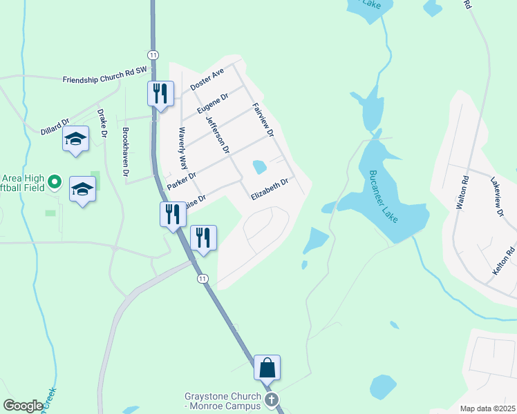 map of restaurants, bars, coffee shops, grocery stores, and more near 219 Tanglewood Lane in Monroe