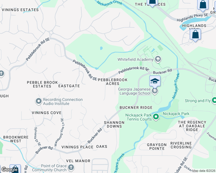 map of restaurants, bars, coffee shops, grocery stores, and more near 5511 Valley Brook Road Southeast in Mableton